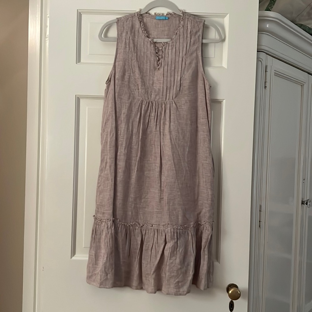 J. McLaughlin sleeveless shift dress in brown and white mini houndstooth check